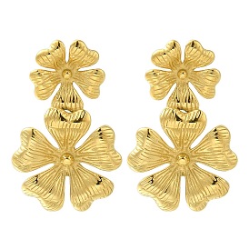 PVD Vacuum Plating 304 Stainless Steel Textured Flower Stud Earrings for Women