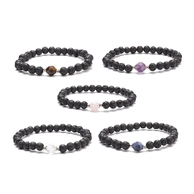 Natural Gemstone & Lava Rock Beaded Stretch Bracelet for Women
