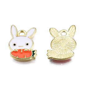 Alloy Enamel Charms, Cadmium Free & Lead Free, Light Gold, Rabbit with Carrot