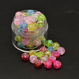 Perles acryliques transparentes respectueuses de l'environnement galvanisées de fleur de couleur ab, 8x7mm, trou: 1 mm, environ 2000 pcs / 500 g