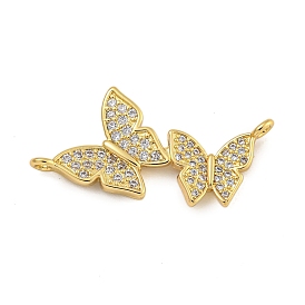 Rack Plating Brass Micro Pave Clear Cubic Zirconia Double Butterfly Connector Charms, Long-Lasting Plated, Cadmium Free & Lead Free