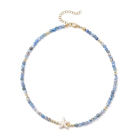 Летние пляжные ожерелья из круглых бусин из натурального камня, ожерелья из синтетической бирюзы с морскими звездами, золотые