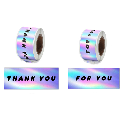 Laser Rainbow Color Paper Word Sticker Rolls, Self-adhesive Gift Decals, for Suitcase, Skateboard, Refrigerator, Helmet, Mobile Phone Shell