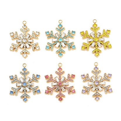 304 Stainless Steel Rhinestone Pendants, Snowflake Charms, Ion Plating(IP), Real 18K Gold Plated
