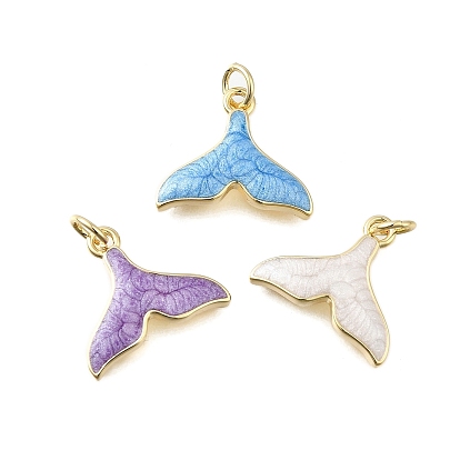 Латунь эмаль подвески, прелести рыбий хвост, без свинца и без кадмия, стойки покрытие, долговечный, с целью перехода в кольце, реальный 18 k позолоченный
