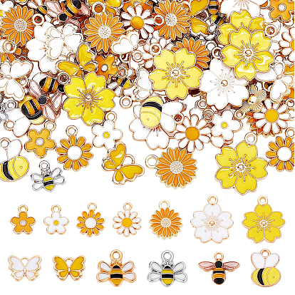 130 шт 13 стили сплава эмаль подвески, цветок, пчелы и бабочка, золотой свет