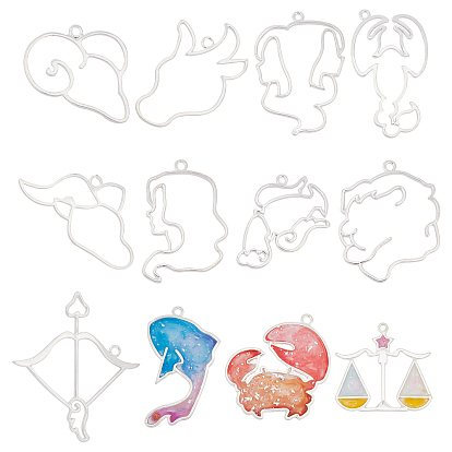 24Pcs 12 Styles Alloy Open Back Bezel Big Pendants, For DIY UV Resin, Epoxy Resin
