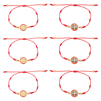 6шт. набор браслетов из сплава с медалью Святого Бенедикта, регулируемые браслеты из полиэфирного шнура