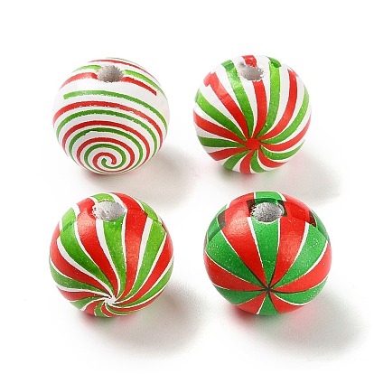 Набивные деревянные европейские бусины, круглый со спиральной накладкой