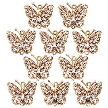 Brass Micro Pave Clear Cubic Zirconia Links Connectors, Long-Lasting Plated, Butterfly