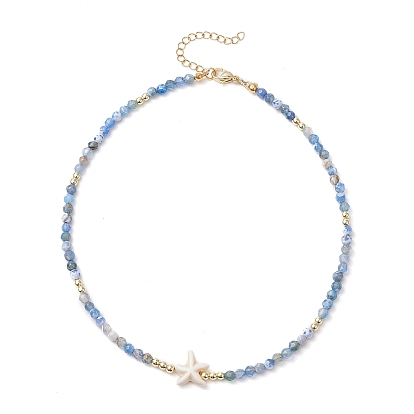 Летние пляжные ожерелья из круглых бусин из натурального камня, ожерелья из синтетической бирюзы с морскими звездами, золотые