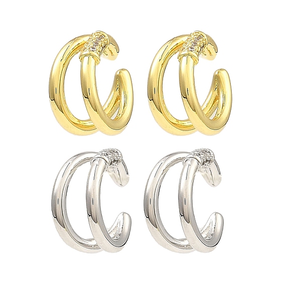 Латунные серьги-каффы с двойной линией и покрытием стойки, с кубического циркония, долговечный, без свинца и без кадмия