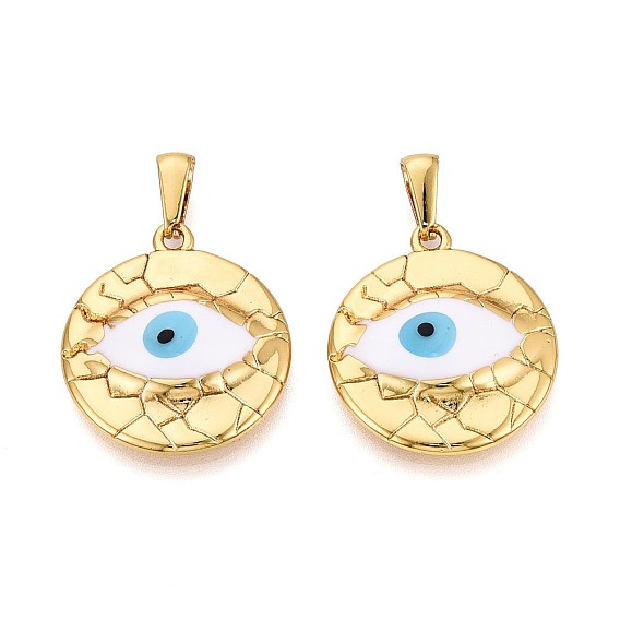 304 подвески из нержавеющей стали и эмали, плоские круглые обереги от сглаза, Небесно-голубой