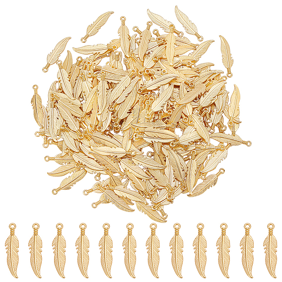 200Pcs Tibetan Style Alloy Pendants, Feather Charms