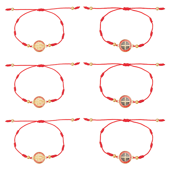 6шт. набор браслетов из сплава с медалью Святого Бенедикта, регулируемые браслеты из полиэфирного шнура