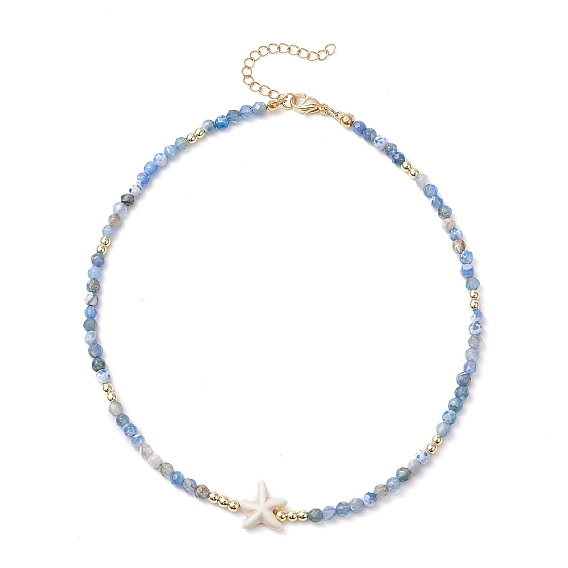 Летние пляжные ожерелья из круглых бусин из натурального камня, ожерелья из синтетической бирюзы с морскими звездами, золотые