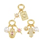 Brass Micro Pave Cubic Zirconia European Pendant Decorations, Large Hole Pendants, Real 14K Gold Plated