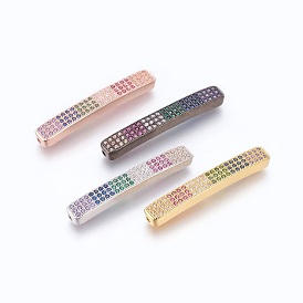 Brass Micro Pave Cubic Zirconia Beads, Lead Free & Cadmium Free, Long-Lasting Plated, Rectangle