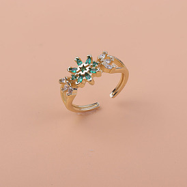 Fashionable Copper Plated Gold Sunflower Adjustable Ring with Micro Inlaid Zircon Stone by Xihuan Jewelry