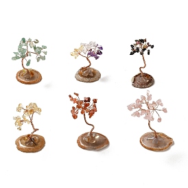 Natural Gemstone Chips Tree Display Decorations,, Copper Wire Wrapped Feng Shui Ornament