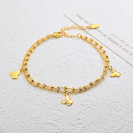 Винтажные пляжные латунные браслеты на ногу с двухслойной цепочкой и кисточками в виде бабочек для женщин