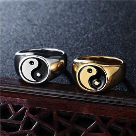 Enamel Yin Yang Chunky Ring, Stalnless Steel Jewelry for Women