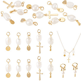 10 шт. 5 стили натуральный пресноводный жемчуг и 304 нержавеющая сталь и 201 подвески из нержавеющей стали, с прыжковых колец, овал/крест/сердце