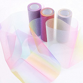 Rubans de maille déco en polyester, Tissu tulle pailleté dégradé de couleurs arc-en-ciel, pour emballage cadeau bricolage, décoration murale de fête à la maison