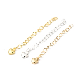 Rack Plating Brass Ends with Chain and Charms, Long-Lasting Plated, Lead Free & Cadmium Free, Heart