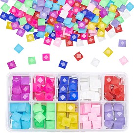 Square Faceted Glass Cabochons, Mosaic Tiles, for Home Decoration or DIY Crafts, with 304 Stainless Steel Beading Tweezers