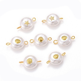 Eco-Friendly Plastic Imitation Pearl Beads Link Connectors, with Alloy Cabochons and Iron Eye Pins, Mixed Pattern