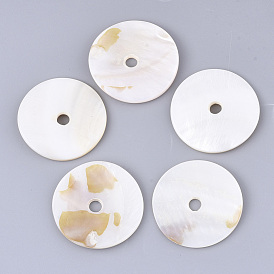 Freshwater Shell Beads, Large Hole Beads, Flat Round