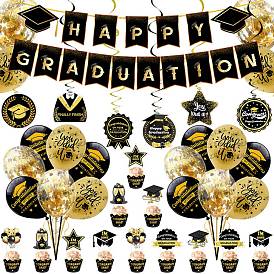 Graduation Party Decoration Kit, Including Banner Flag, Balloon, Cards, Cake Toppers for Party Background Decoration