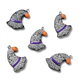 Halloween Opaque Resin Pendants, with Platinum Tone Iron Loops, Witch Hat