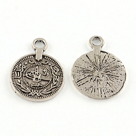 Сплавочные подвески тибетского стиля, без кадмия и без свинца, плоско-круглые, 19x14x1 мм, Отверстие : 2 мм , около 854 шт / 1000 г