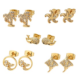 Серьги-гвоздики из латунного микро-паве, реальный 18 k позолоченный