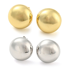 Rack Plating Brass Flat Round Stud Earrings, Long-Lasting Plated, Cadmium Free & Lead Free