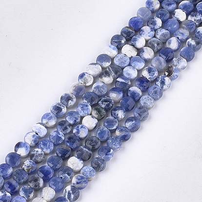 Natural Sodalite Beads Strands, Faceted, Flat Round