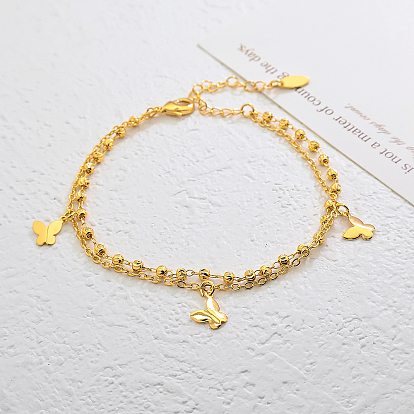 Винтажные пляжные латунные браслеты на ногу с двухслойной цепочкой и кисточками в виде бабочек для женщин