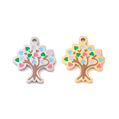 Ion Plating(IP) 304 Stainless Steel Enamel Pendants, Manual Polishing, Tree