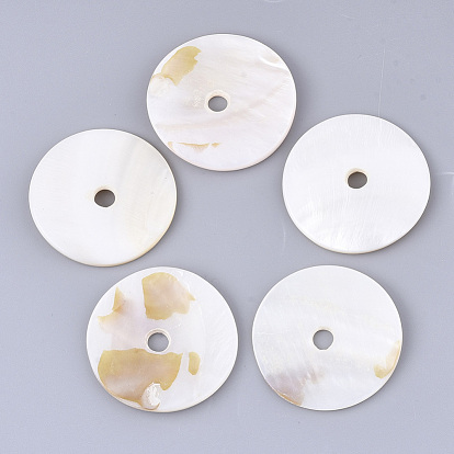 Freshwater Shell Beads, Large Hole Beads, Flat Round