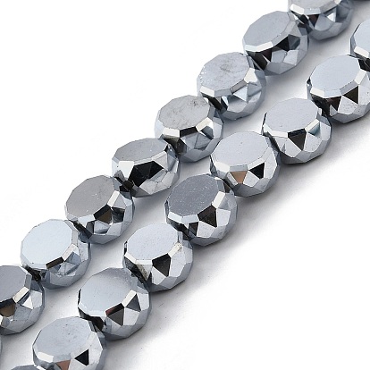 Стеклянные бусины с гальваническим покрытием , плоско-круглые, полное покрытие, граненые