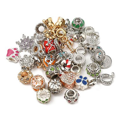 Alloy European Beads, Large Hole Beads, with Enamel and Rhinestone, Mixed Shapes