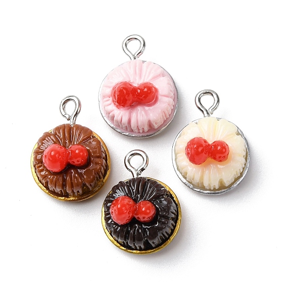 Непрозрачные подвески смолы, имитация еды, очарование клубничного торта, с железной платиной петлей