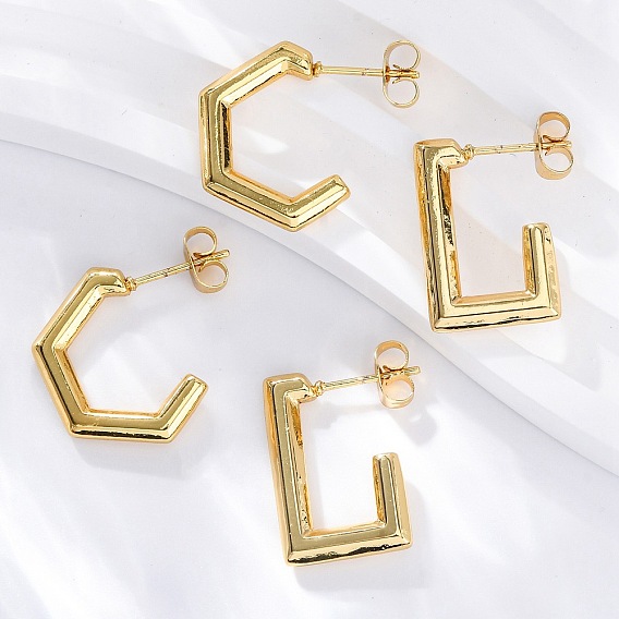 304 серьги-гвоздики из нержавеющей стали для женщин, ионное покрытие (ip), реальный 18 k позолоченный