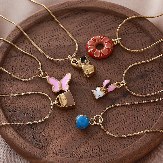 Collares con colgante de acero inoxidable esmaltado estilo vintage para mujer, dorado