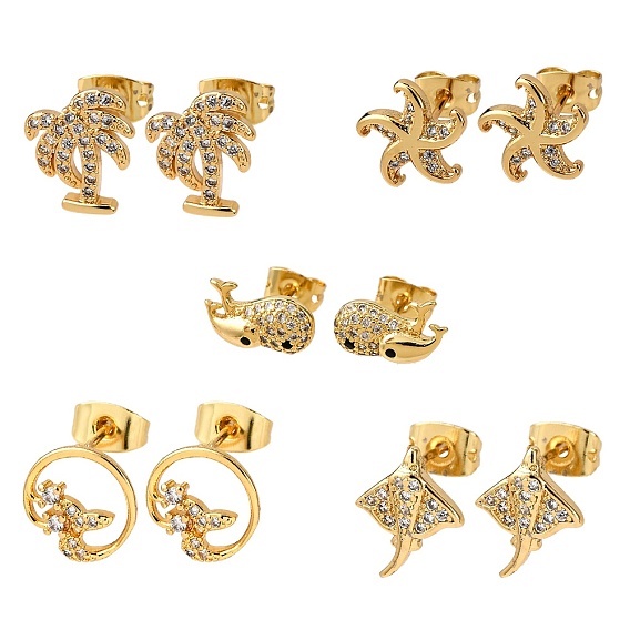 Серьги-гвоздики из латунного микро-паве, реальный 18 k позолоченный