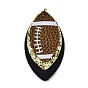 Rugby Ball Pattern Imitation Leather Pendant, with Iron Jump Ring, Triple Leaf