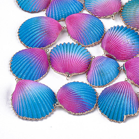 Spray Paint & Electroplate Sea Shell Pendants, with Brass Findings, Golden