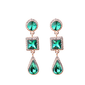 Minimalist Natural Crystal Geometric Drop Earrings with Alloy and Small Rhinestones